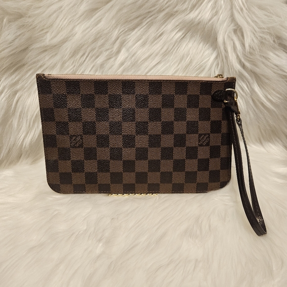 Louis Vuitton Damier Ebene Neverfull MM Pouch w/ Rose Ballerine Interior… - Picture 1 of 14